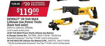 Ace Hardware Dewalt 20 volt max lithium-ion power tools offer