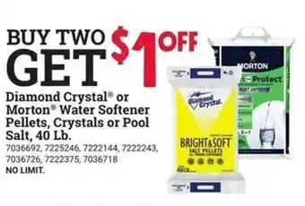 Ace Hardware Diamond crystal or morton water softener pellets, crystals or pool salt, 40 lb. offer