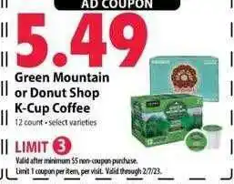 Festival Foods Green mountain or donut shop k-cup coffee offer