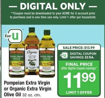 ACME Pompeian extra virgin or organic extra virgin olive oil offer