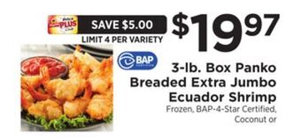 ShopRite 3-lb. box panko breaded extra jumbo ecuador shrimp offer