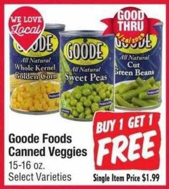 Jewel-Osco Goode foods canned veggies offer
