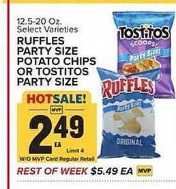 Food Lion Ruffles party size potato chips or tostitos party size offer