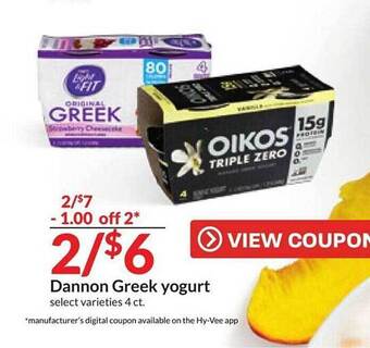 Hy-Vee Dannon greek yogurt offer