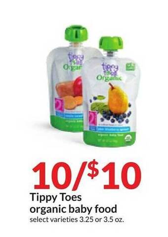 Hy-Vee Tippy toes organic baby food offer