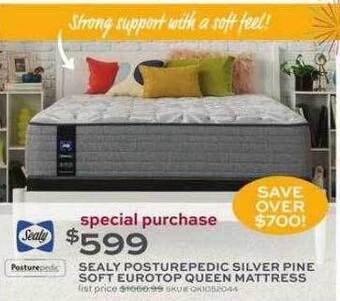 Sealy posturepedic silver pine soft eurotop queen, mattress