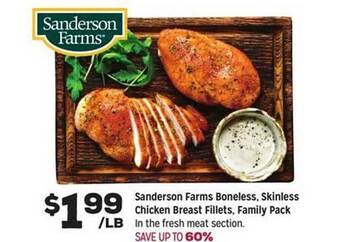 Grocery Outlet Sanderson farms boneless, skinless chicken breast fillets, family pack offer