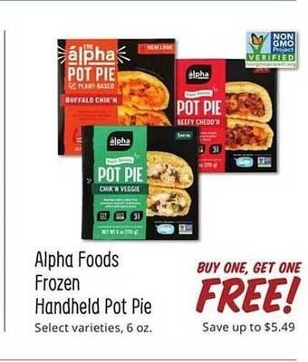 Sprouts Farmers Market Alpha foods frozen handheld pot pie offer