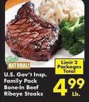 Fairplay U.s. gov't insp. family pack bone-in beef ribeye steaks offer
