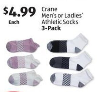 Aldi Crane Men's or Ladies' Athletic Socks 3-Pack offer