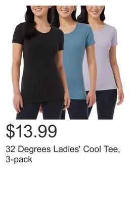 Costco 32 degrees ladies' cool tee, 3-pack offer