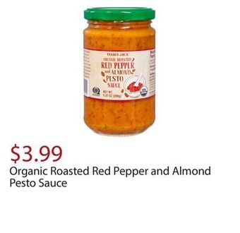 Trader Joe's Organic roasted red pepper and almond pesto sauce offer