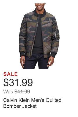 Costco Calvin klein men's quilted bomber jacket offer