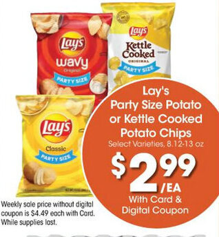 Kroger Lay's Party Size Potato or Kettle Cooked Potato Chips offer
