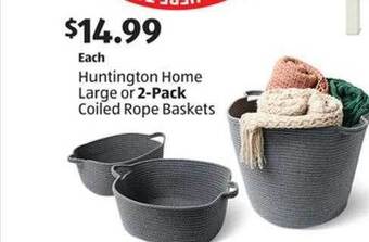 Aldi Huntington home large or 2-pack coiled rope baskets offer
