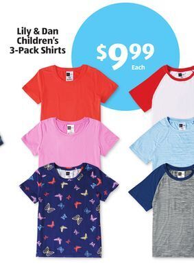 Aldi Lily & dan children's 3-pack shirts offer