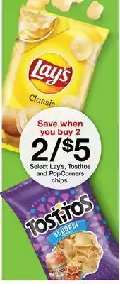 Target Select lay's, tostitos and popcorners chips. offer