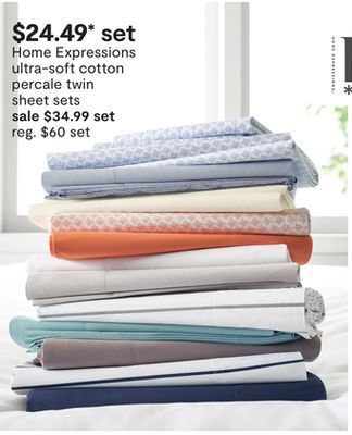JC Penney Home expressions ultra-soft cotton percale twin sheet sets offer