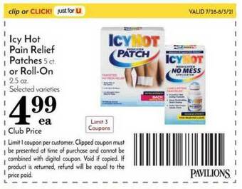 Pavilions Icy Hot Pain Relief Patches Or Roll-On offer