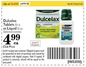 Pavilions Dulcolax Tablets Or Liquid offer