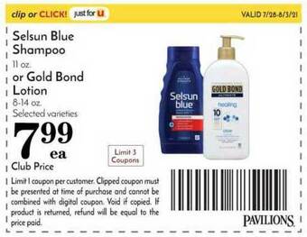 Pavilions Selsun Blue Shampoo Or Gold Bond Lotion offer