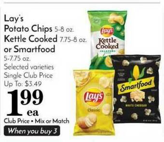 Pavilions Lay's Potato Chips, Kettle Cooked Or Smartfood offer