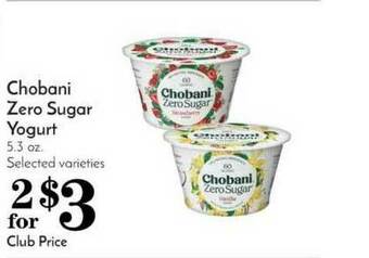 Pavilions Chobani Zero Sugar Yogurt offer