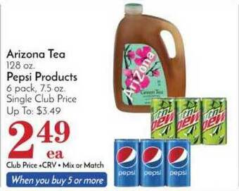 Pavilions Arizona Tea, Pepsi Products offer