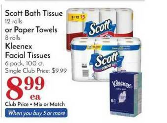 Pavilions Scott Bath Tissue Or Paper Towels, Kleenex Facial Tissues offer