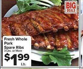 Food Town Store Fresh whole pork spare ribs offer