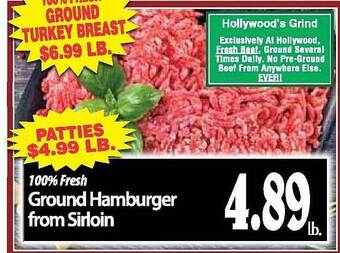 Hollywood Market 100% fresh ground hamburger from sirloin offer