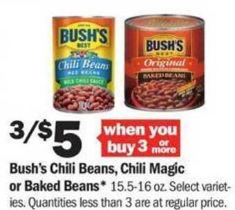 Meijer Bush's chili beans, chili magic or baked beans offer