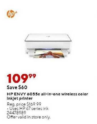 Staples Hp envy 6055e all-in-one wireless color inkjet printer offer