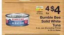 The Fresh Grocer Bumble bee solid white tuna offer