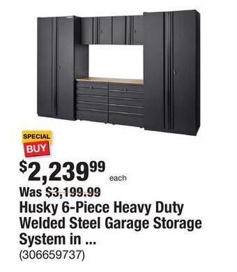 The Home Depot Husky 6-piece heavy duty welded steel garage storage system in black (128 in. w x 81 in. h x 24 in. d) offer