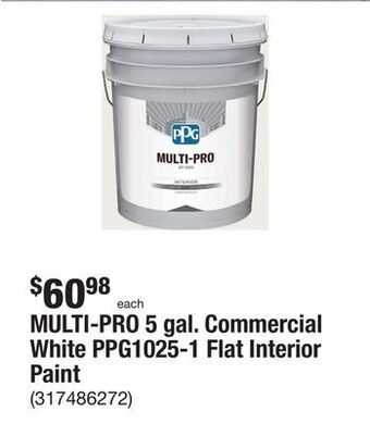 The Home Depot Multi-pro 5 gal. commercial white ppg1025-1 flat interior paint offer