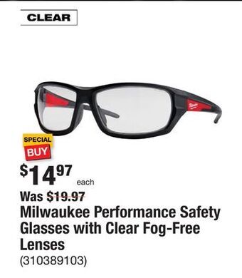 The Home Depot Milwaukee performance safety glasses with clear fog-free lenses offer