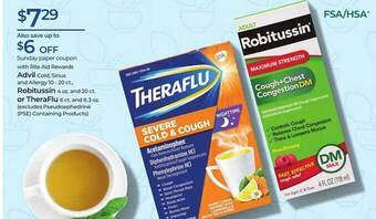 Rite Aid Advil cold sinus and allergy robitussin or theraflu offer
