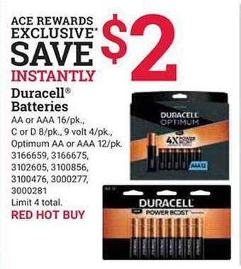Ace Hardware Duracell batteries offer