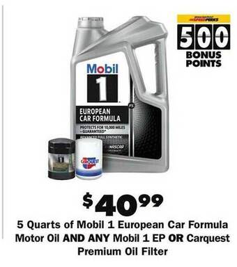 Advance Auto Parts 5 quarts of mobil 1 european car formula motor oil and any mobil 1 ep or carquest premium oil filter offer