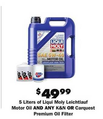 Advance Auto Parts 5 liters of liqui moly leichtlauf motor oil and any k&n or carquest premium oil filter offer