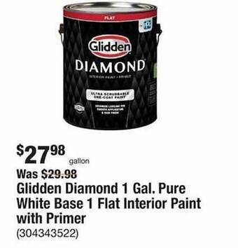 The Home Depot Glidden diamond 1 gal. pure white base 1 flat interior paint with primer offer