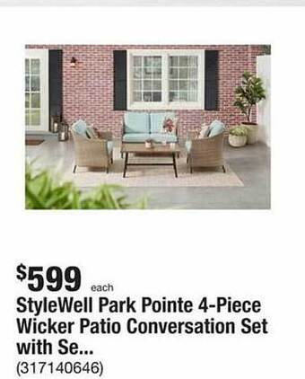 The Home Depot Stylewell park pointe 4-piece wicker patio conversation set with se... offer