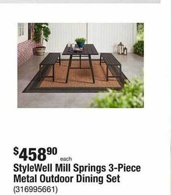 The Home Depot Stylewell mill springs 3-piece metal outdoor dining set offer