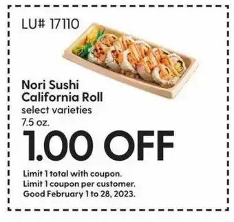 Hy-Vee Nori sushi california roll offer