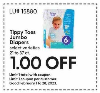 Hy-Vee Tippy toes jumbo diapers offer