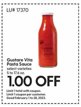 Hy-Vee Gustare vita pasta sauce offer