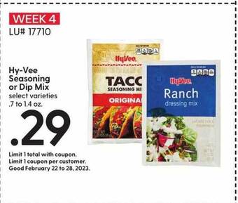 Hy-Vee Hy-vee seasoning or dip mix offer