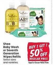 Jewel-Osco Shea baby wash or seventh generation wipes refills offer