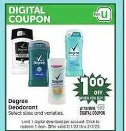 Jewel-Osco Degree deodorant select varieties offer
